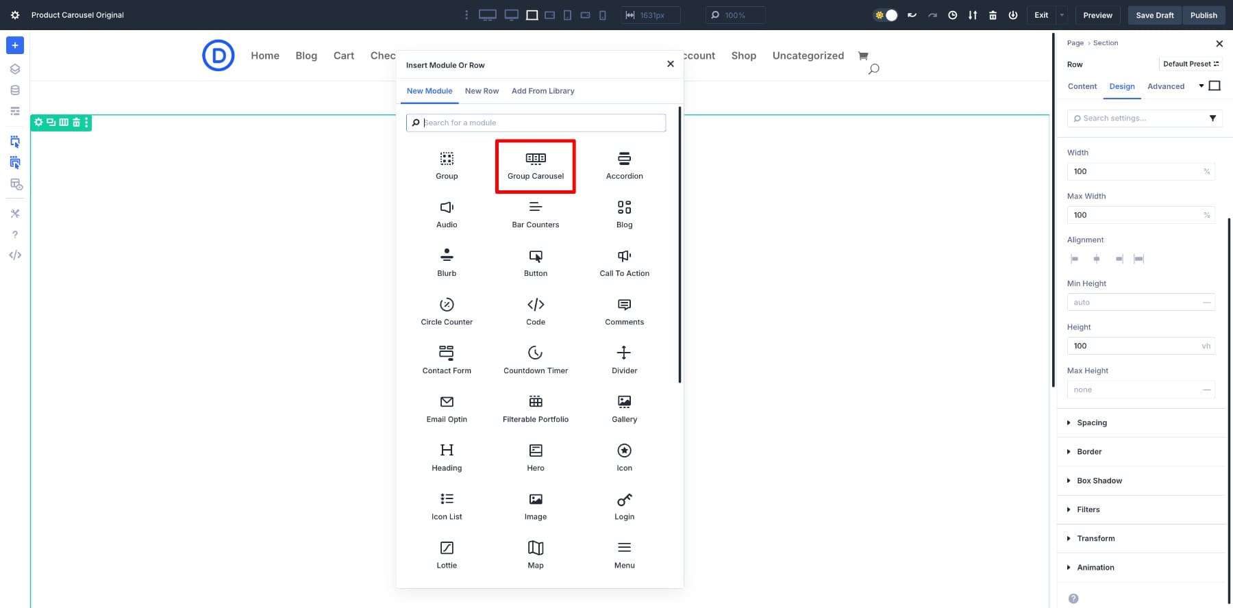 add the group carousel module