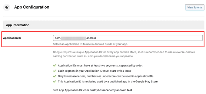 Add your application ID in BuddyBoss app