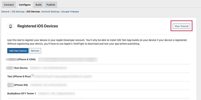 Add your registered iOS device in BuddyBoss