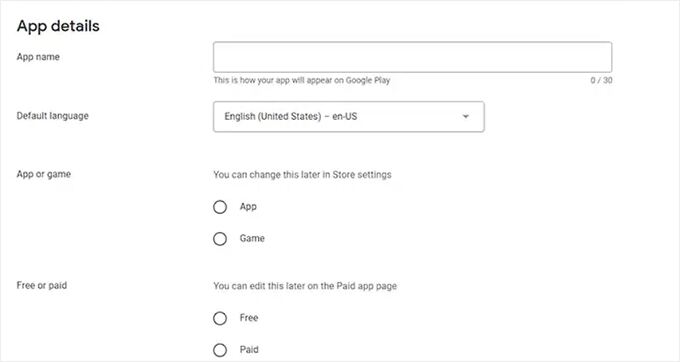 Configure app details and create an app
