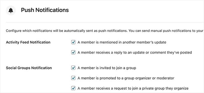 Enable different push notifications in BuddyBoss app