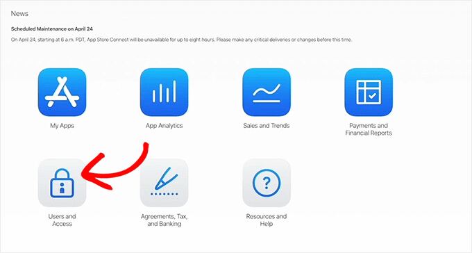 Select Users and Access on Apple Developers account