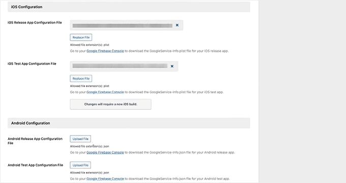 Upload iOS and Android config files in BuddyBoss App