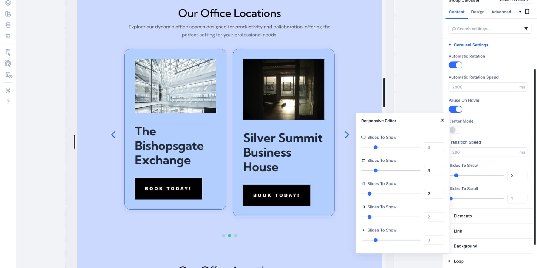 A screenshot of applying tablet specific settings using Responsive Editor in Divi 5