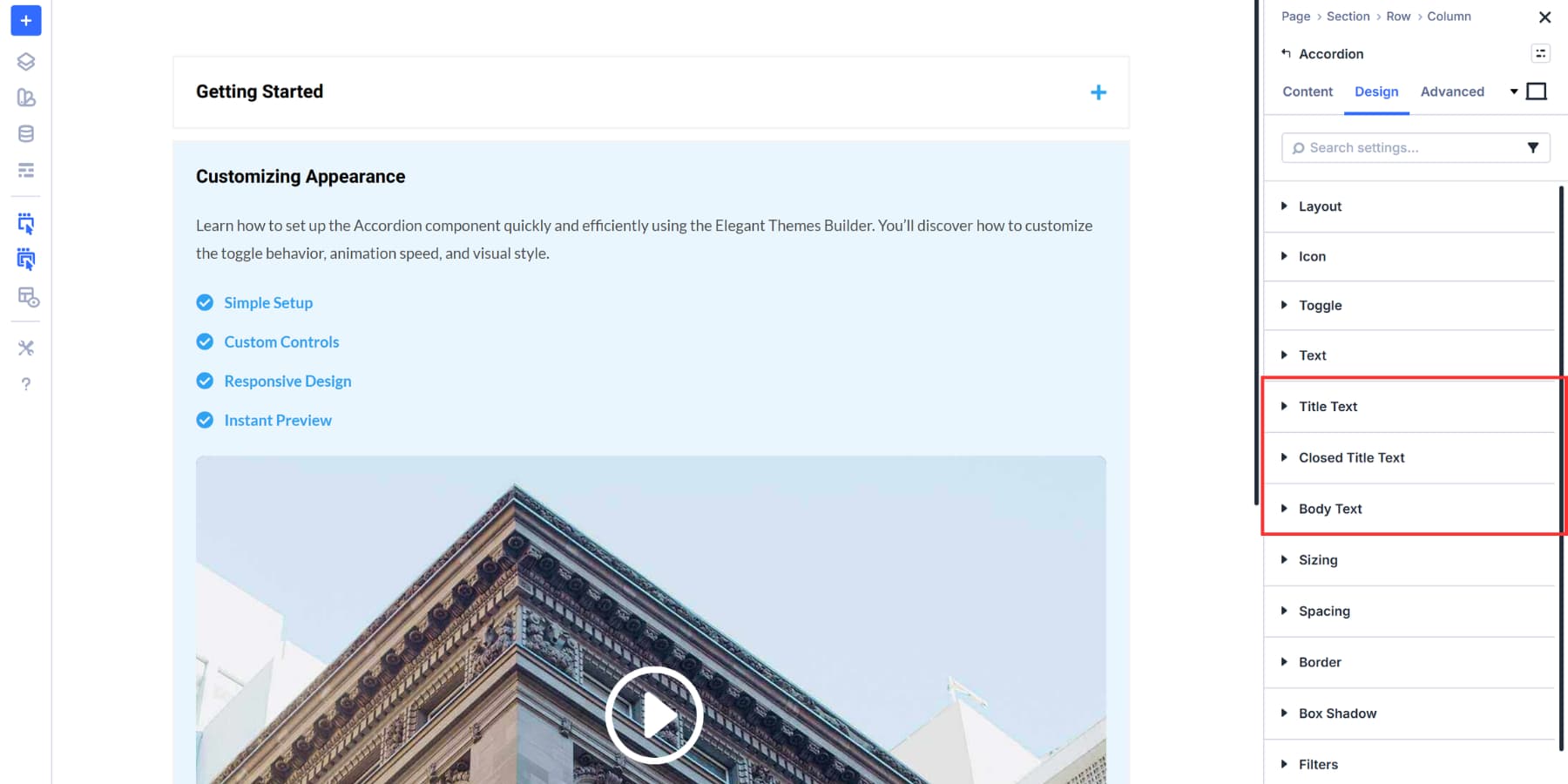 A screenshot of the text styling options in Divi 5's accordion module