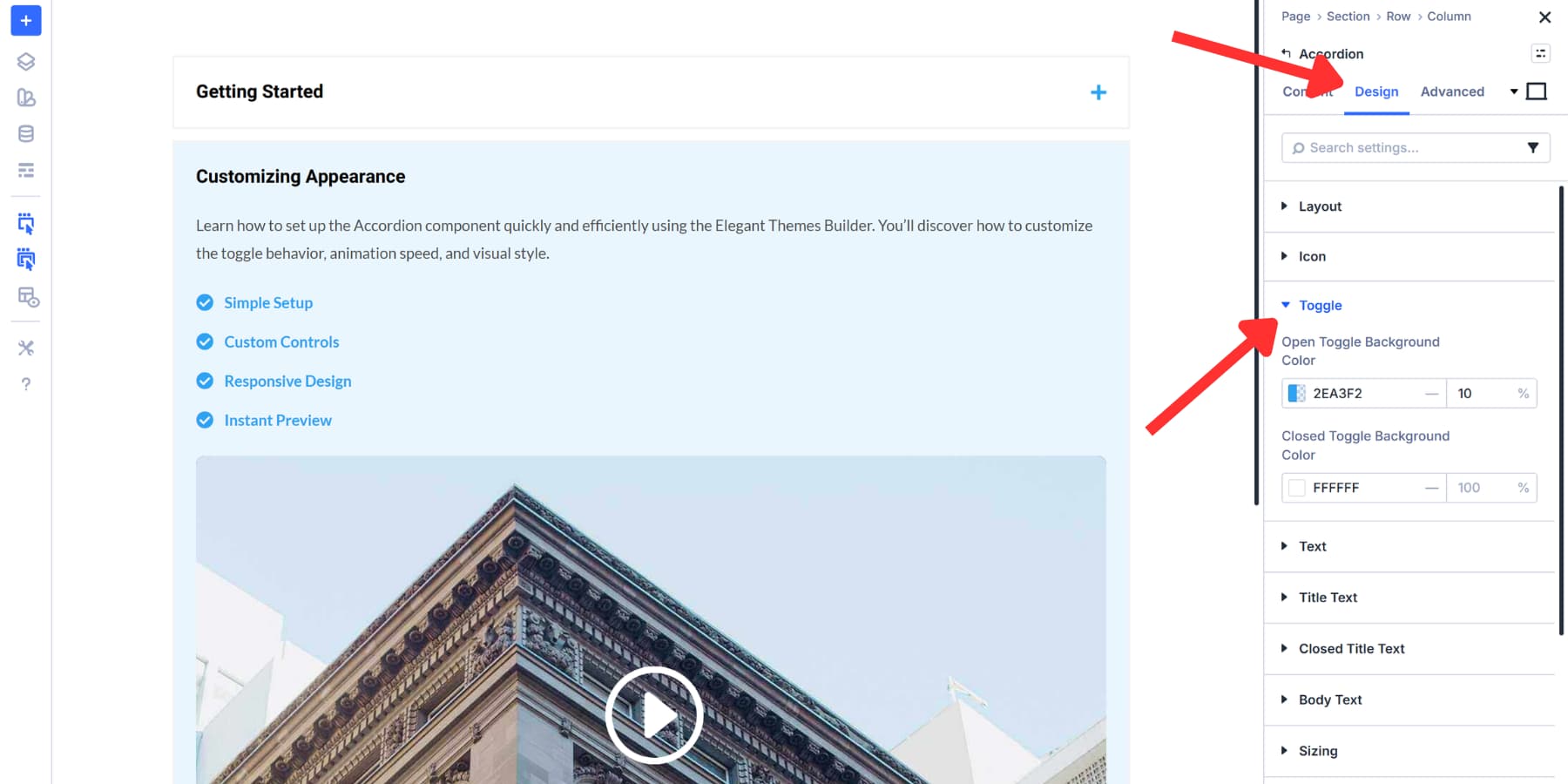 A screenshot of the where to adjust the colors of all accordion items in Divi 5