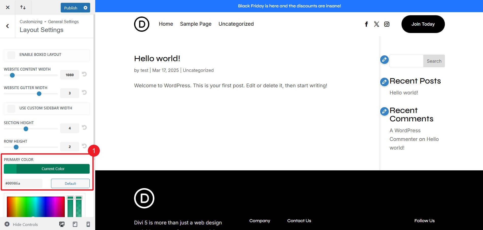 Customizer change primary color