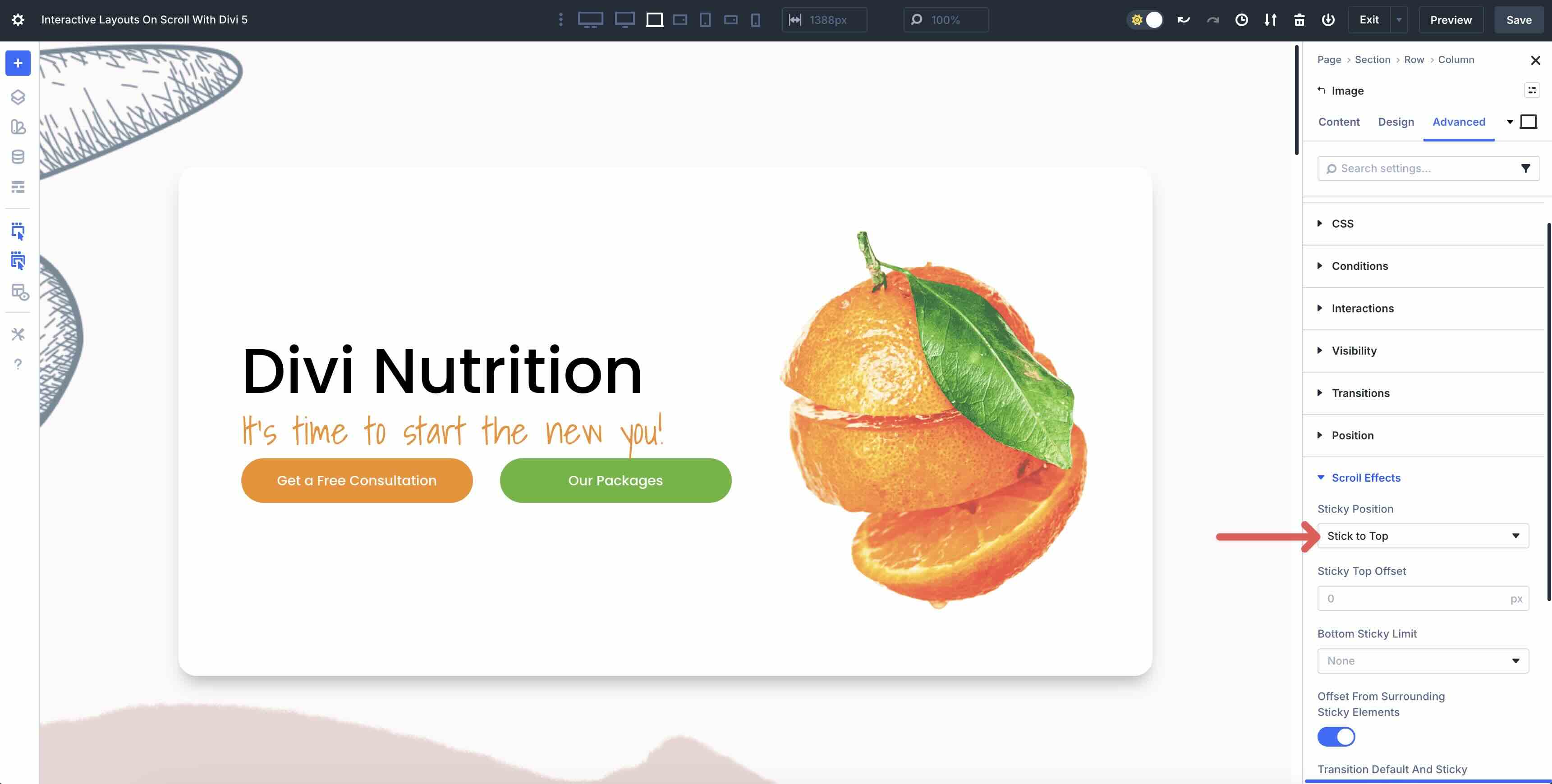 Divi 5 sticky options