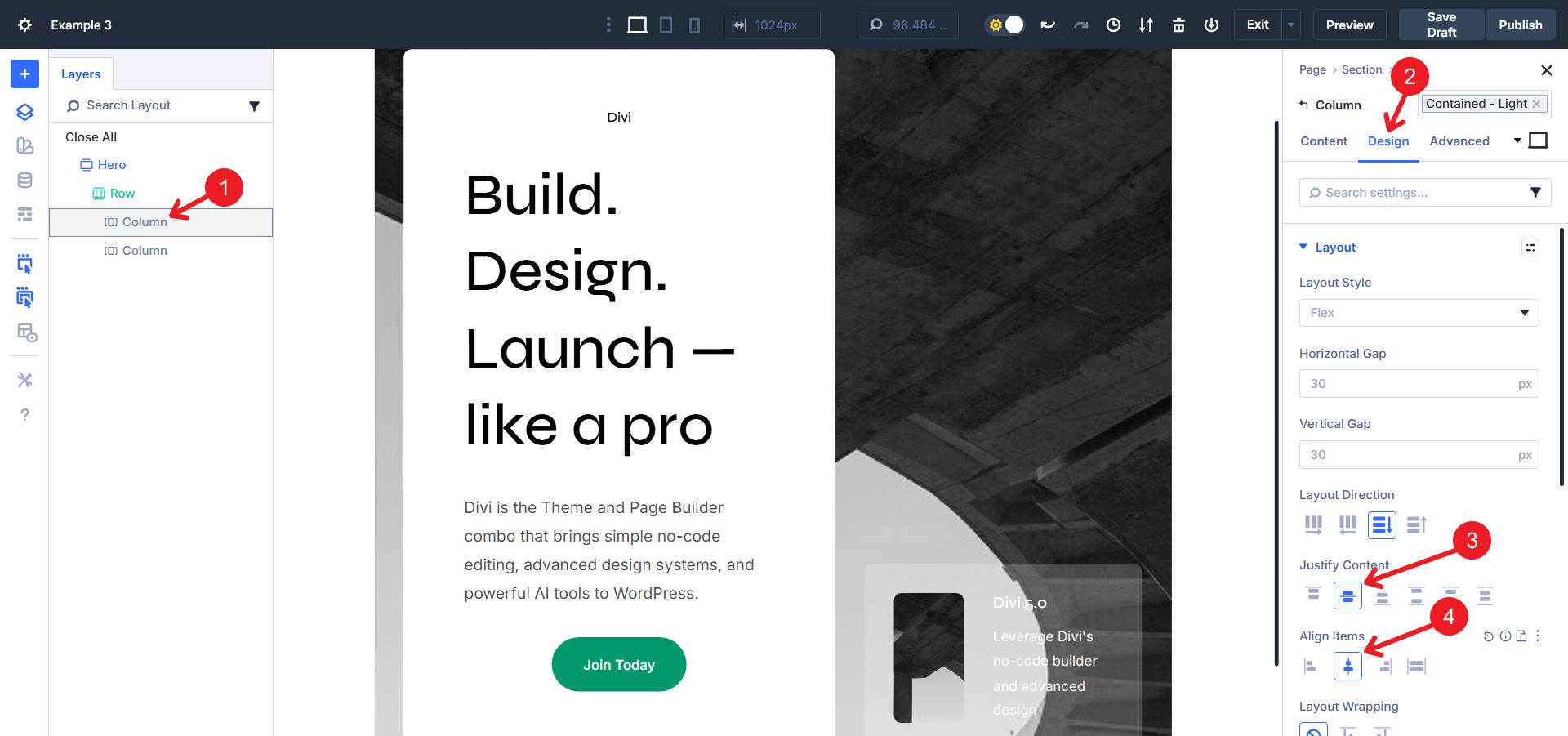 Left column center aligned and justified content