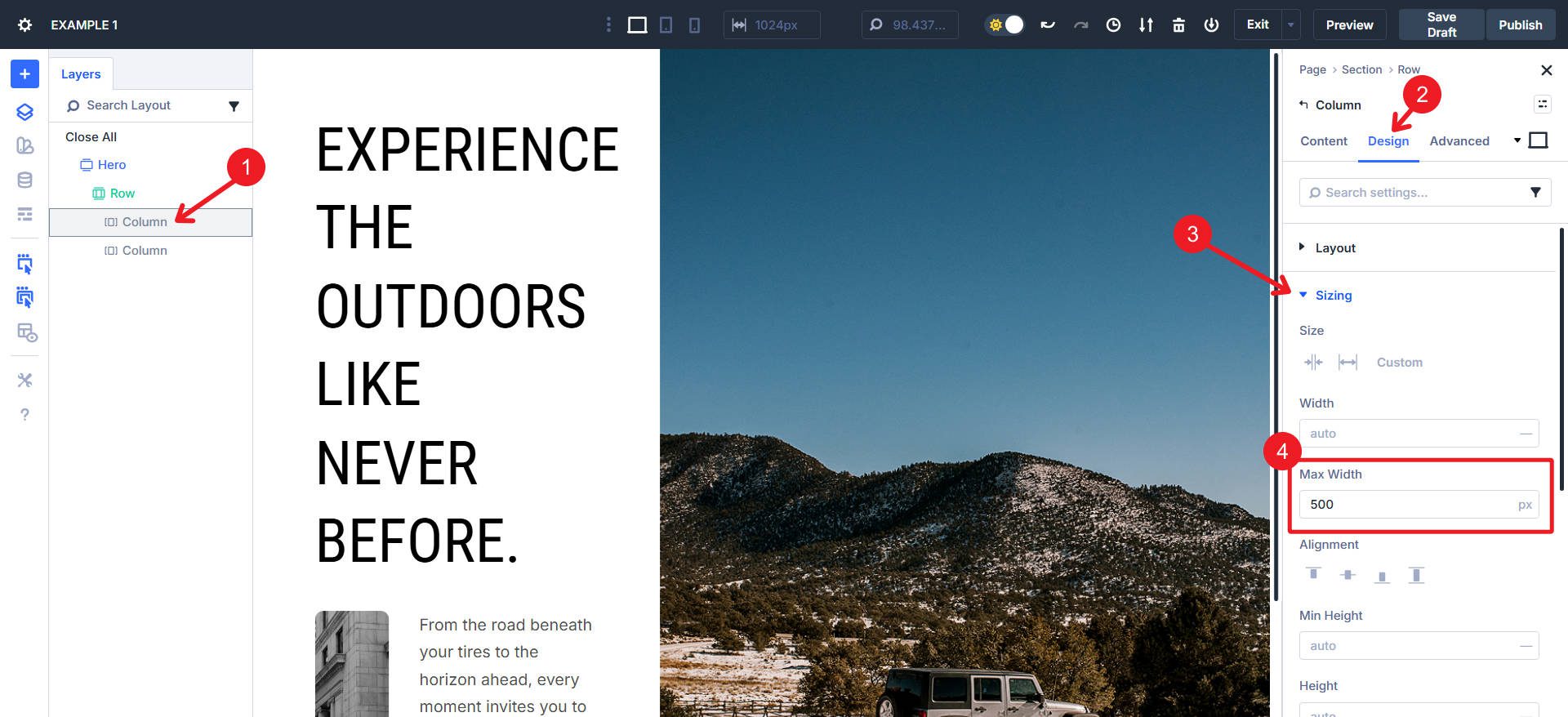 Set col 1 max width to 500px