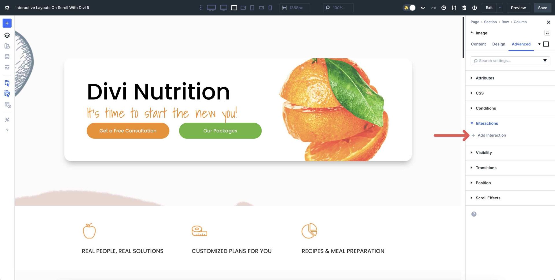 add Divi 5 Interaction