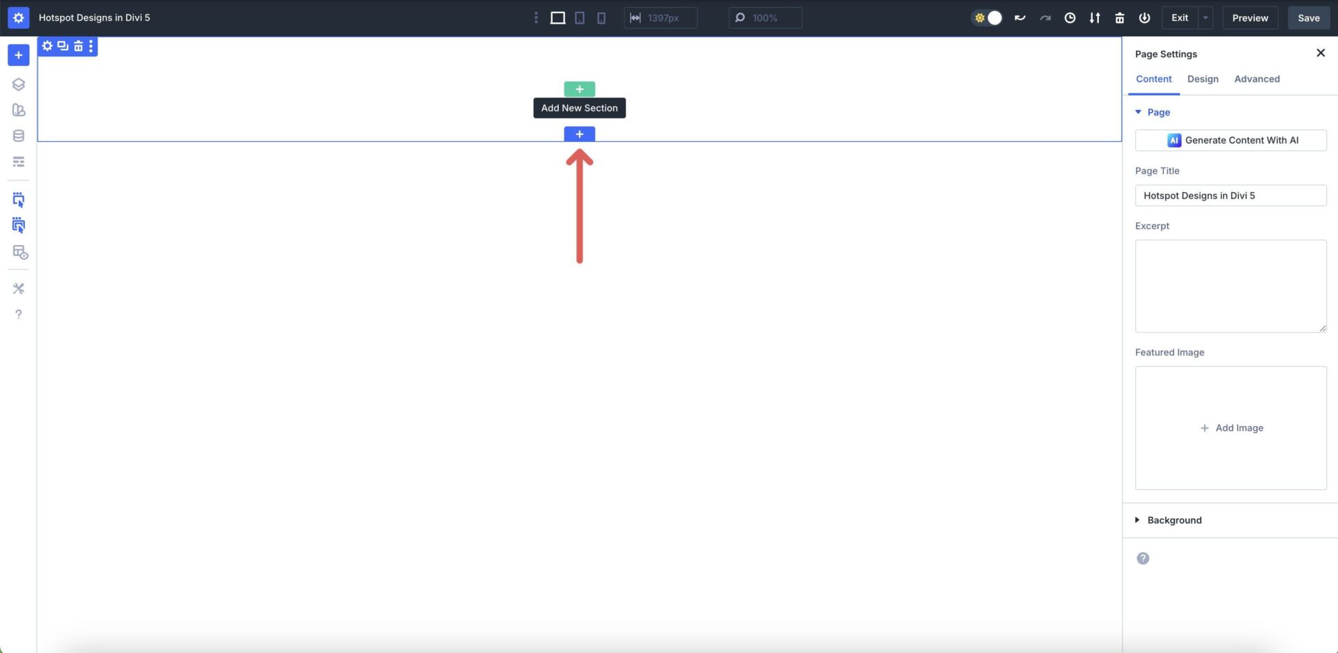 add a section in Divi 5