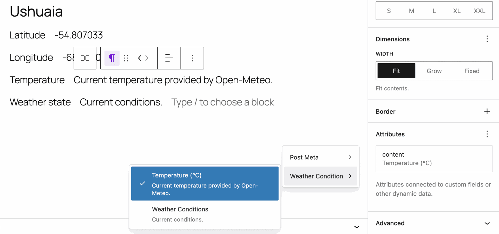 Custom Block Binding source UI