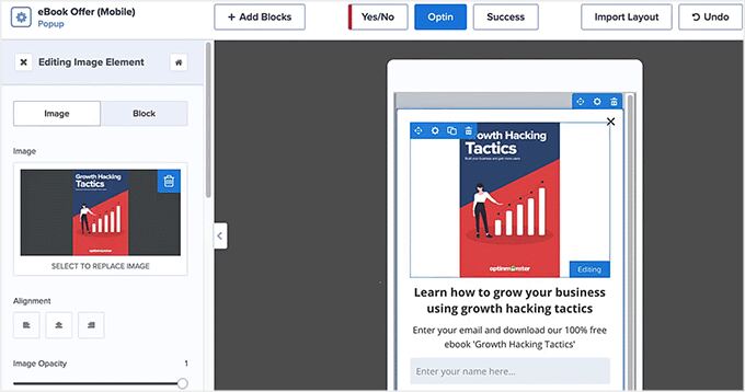 Design exit-intent popup for mobile in OptinMonster
