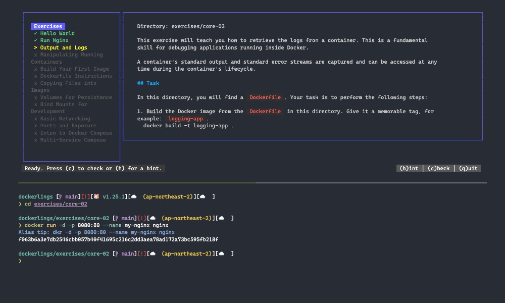 Dockerlings interactive Docker learning tool
