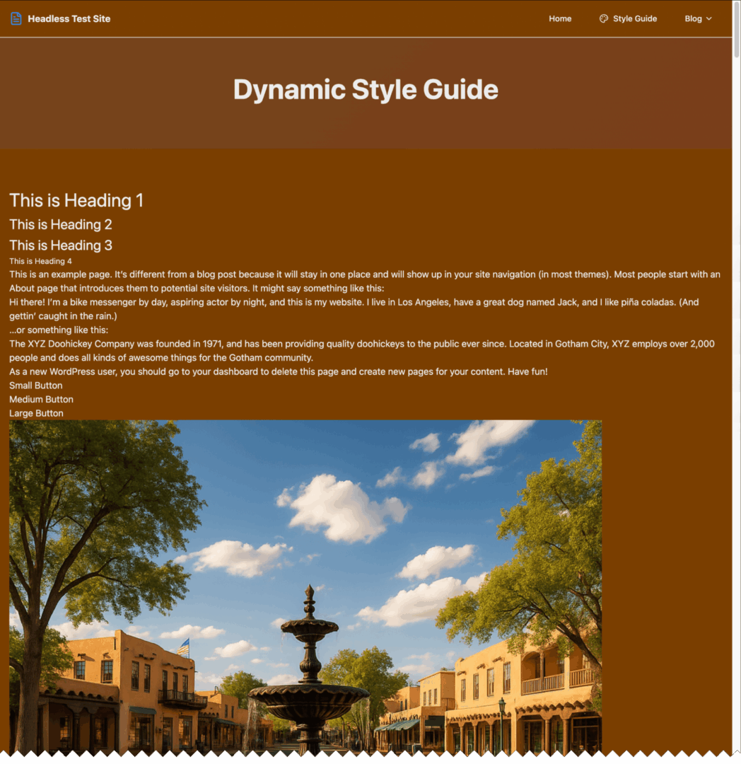 Dynamic style guide page in Lovable displaying typography, colors, and component previews.