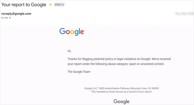 Email about assessing Google review