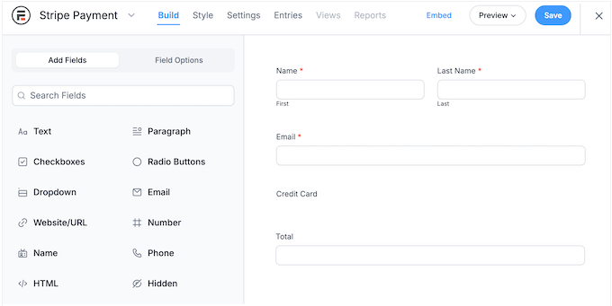 The Formidable Forms drag-and-drop interface