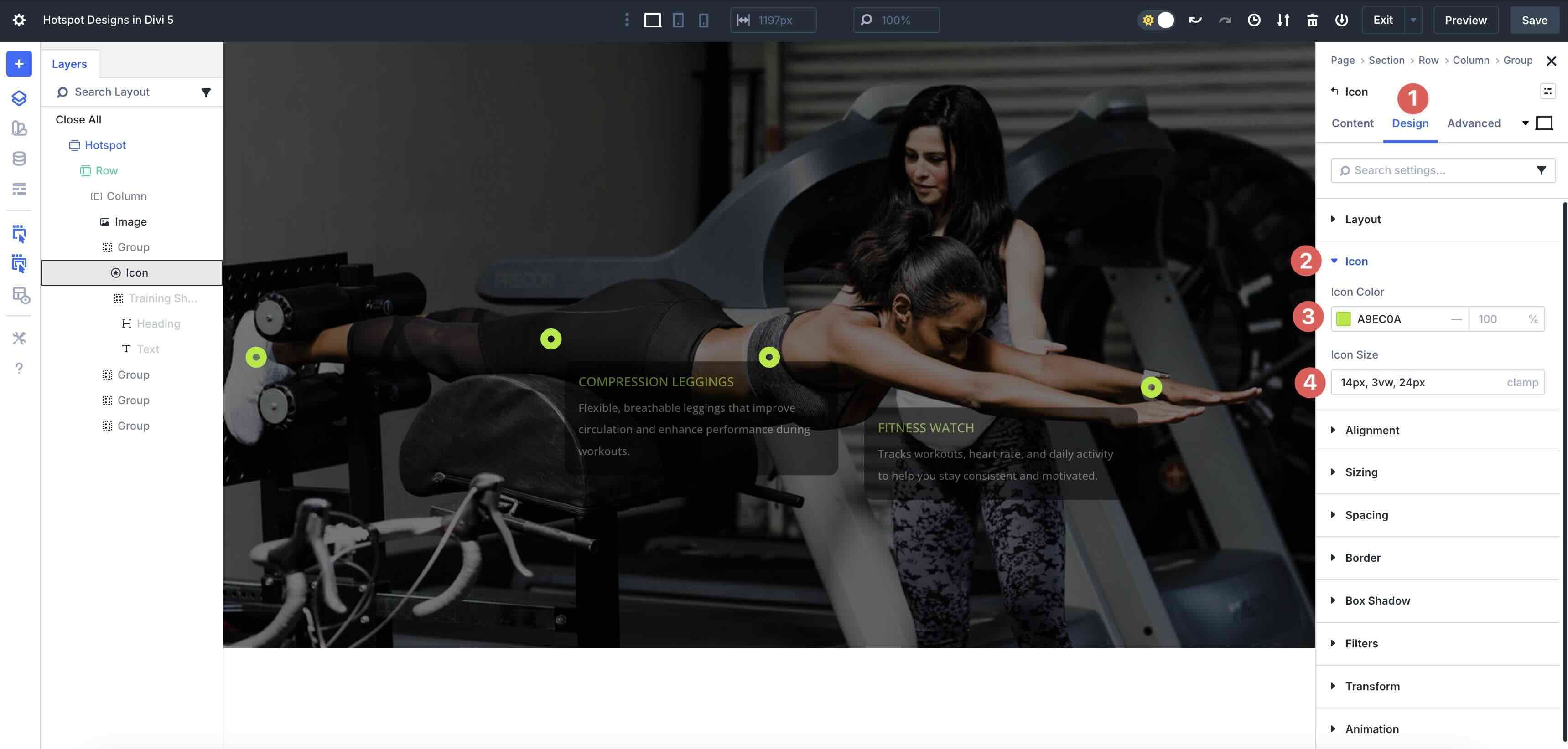 Divi 5 icon design settings