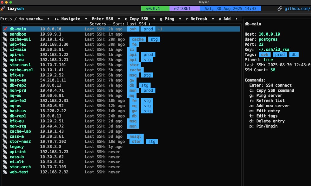 LazySSH terminal SSH connection manager