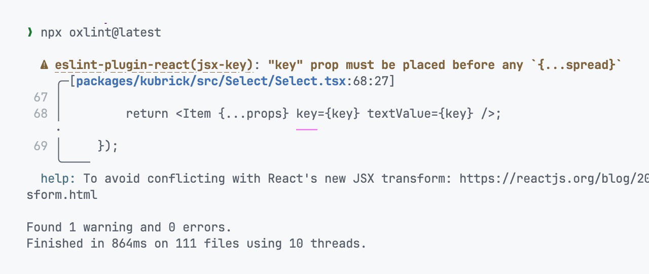 Oxlint CLI execution results