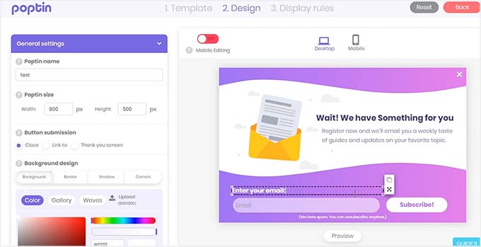 Drag and drop editor in Poptin