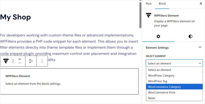 Select filtering element