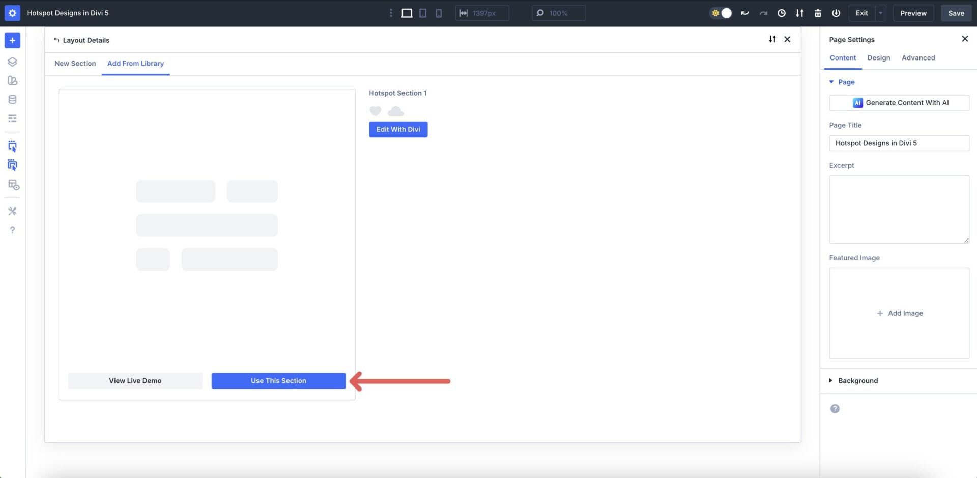 add a hotspot design to the Visual Builder