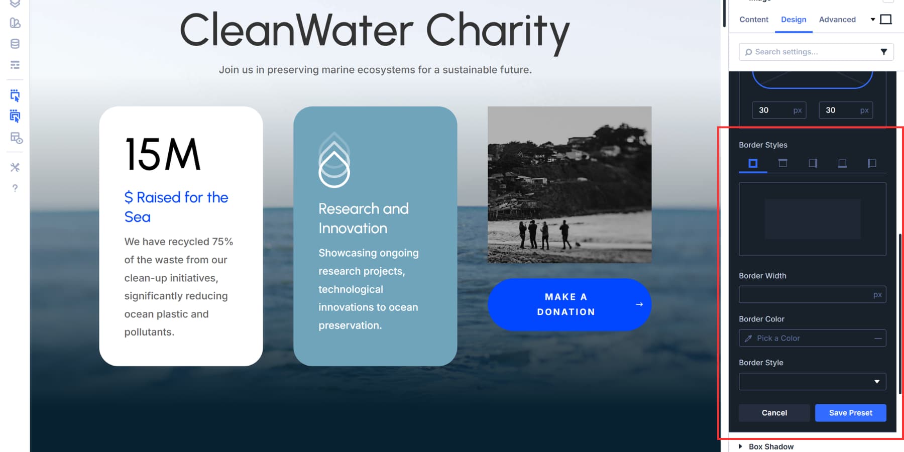 A screenshot of all other options available to be added to the preset
