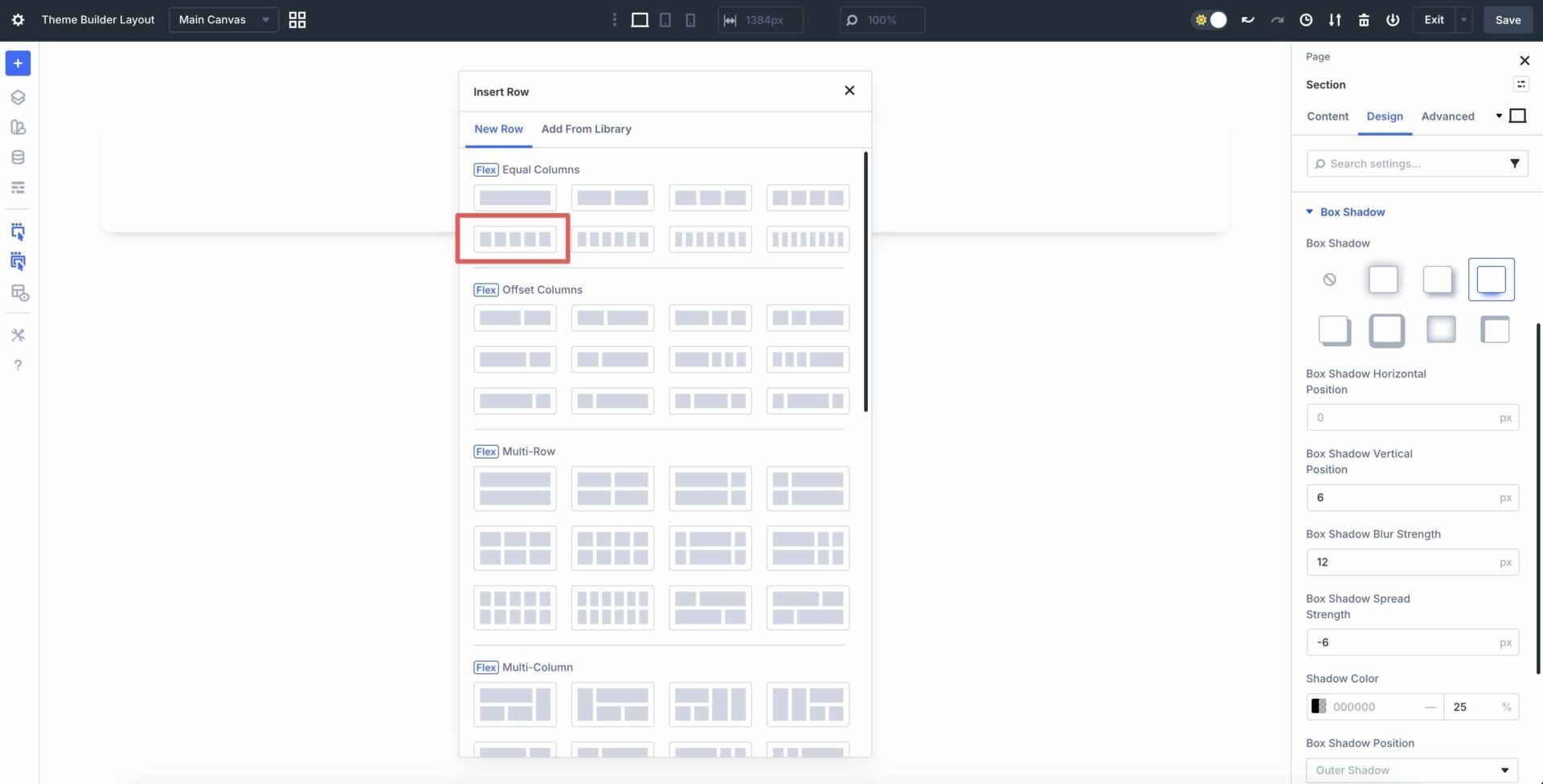 add a 5 column row in Divi 5