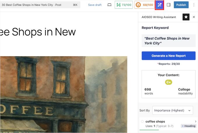 AIOSEO writing assitant powered by SEOBoost