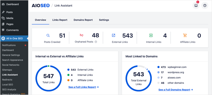 AIOSEO's built-in link assistant
