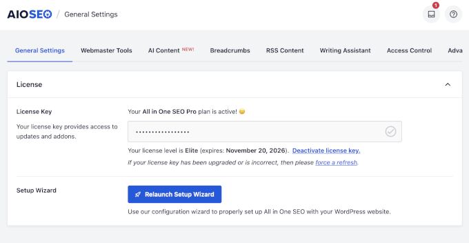 All in One SEO navigation