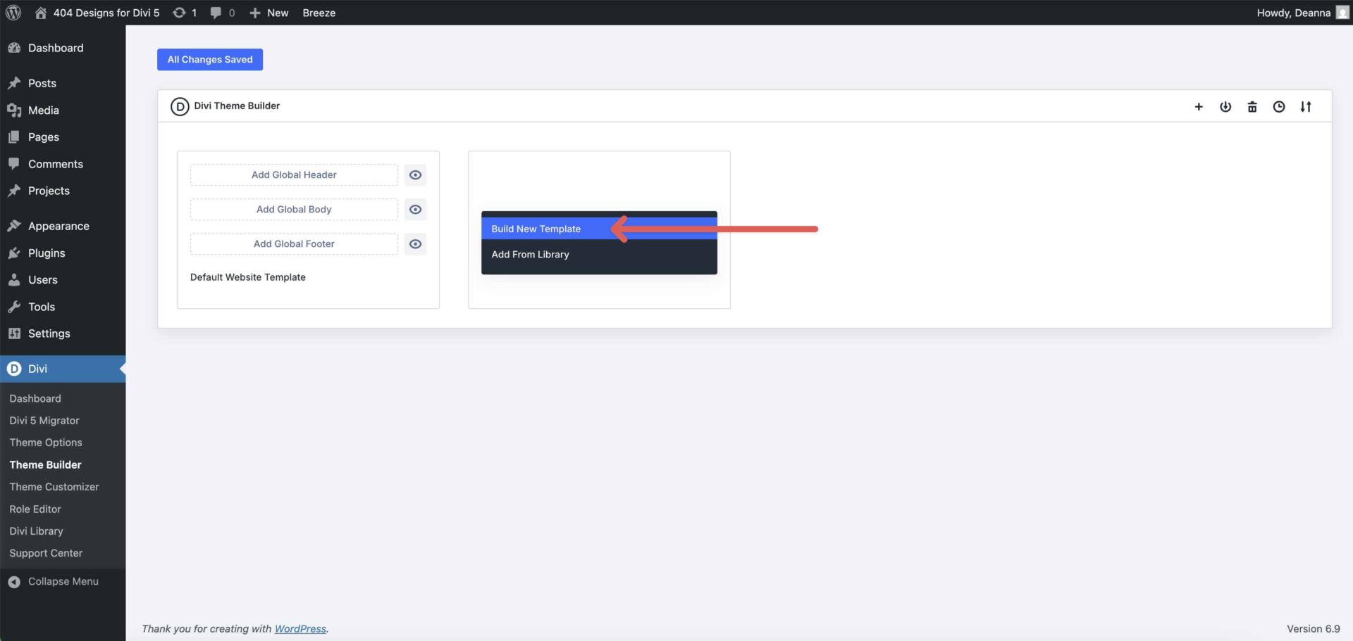 build a new template in Divi 5