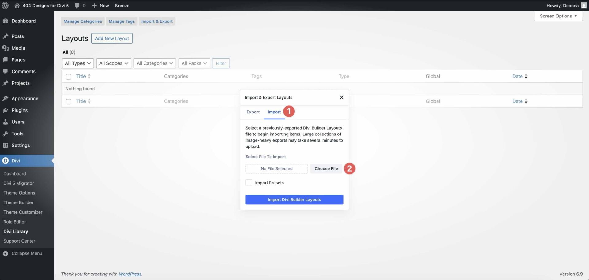 upload a JSON file in Divi 5