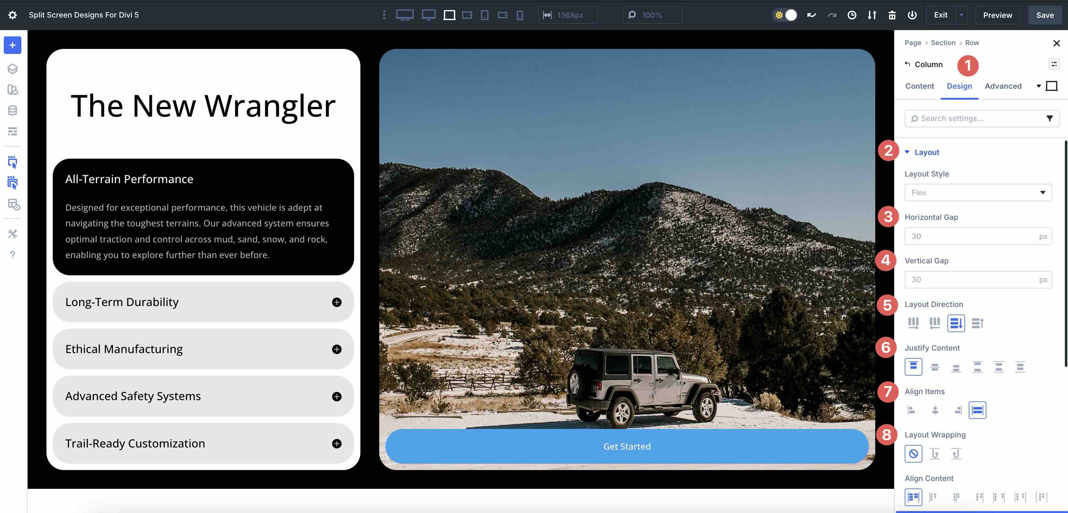Flex properties in Divi 5