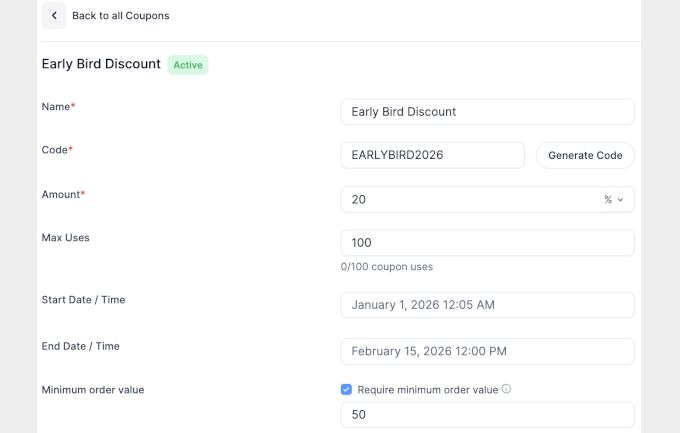 Formidable Forms coupon entry
