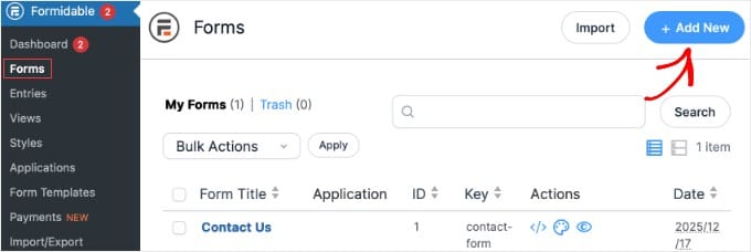 Adding a New Form in Formidable Forms