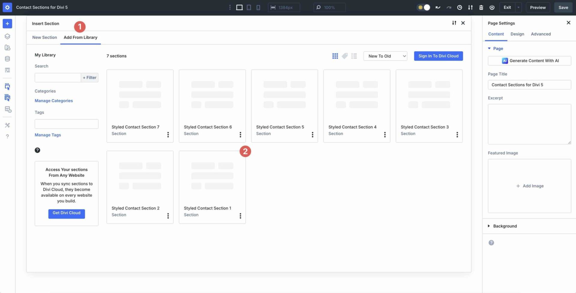 insert a new section in Divi 5