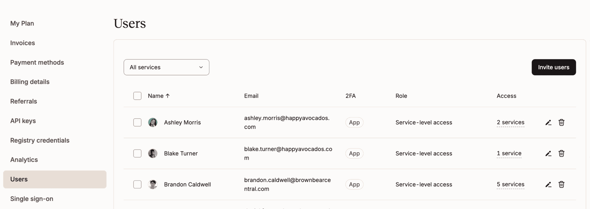 Company users in MyKinsta