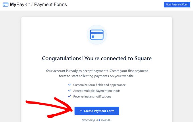Click on the Create Payment Form button