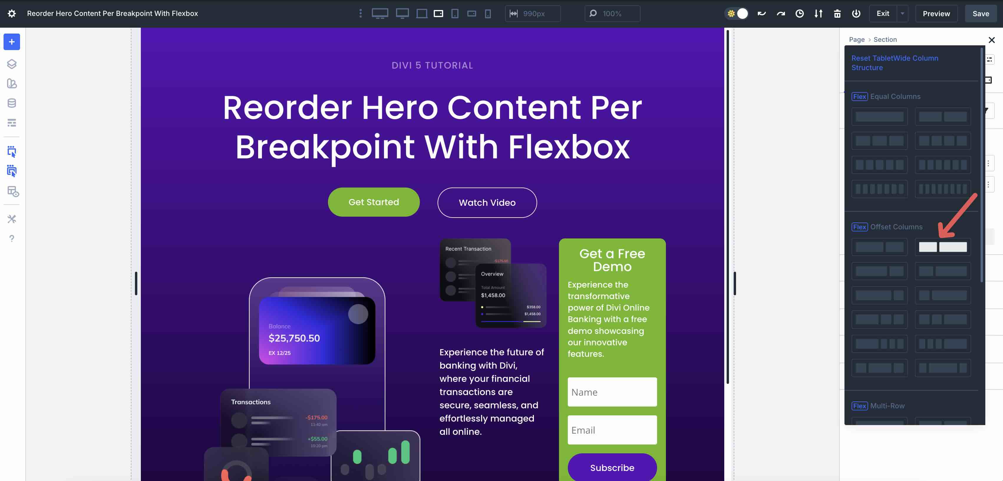 offset row structure template