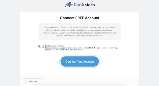 Rank Math setup wizard
