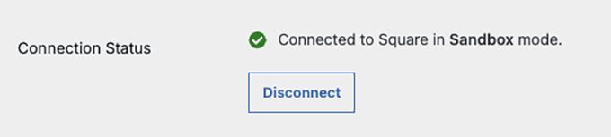Square connection status successful in Charitable