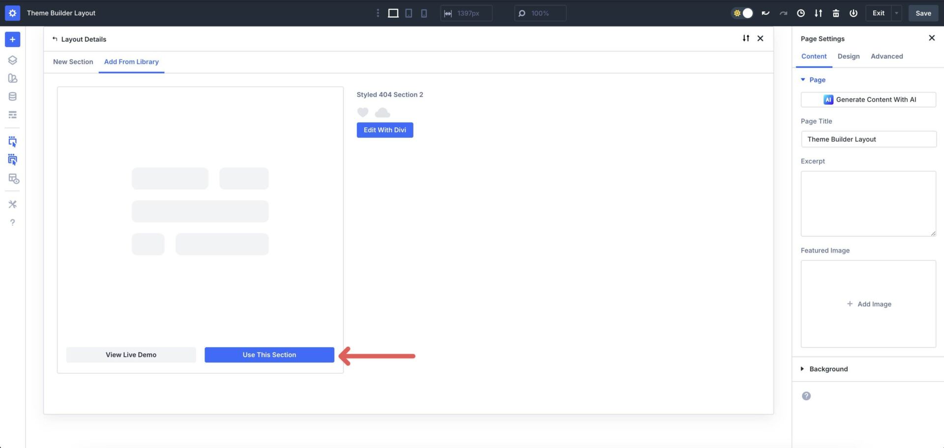 use a Divi library section