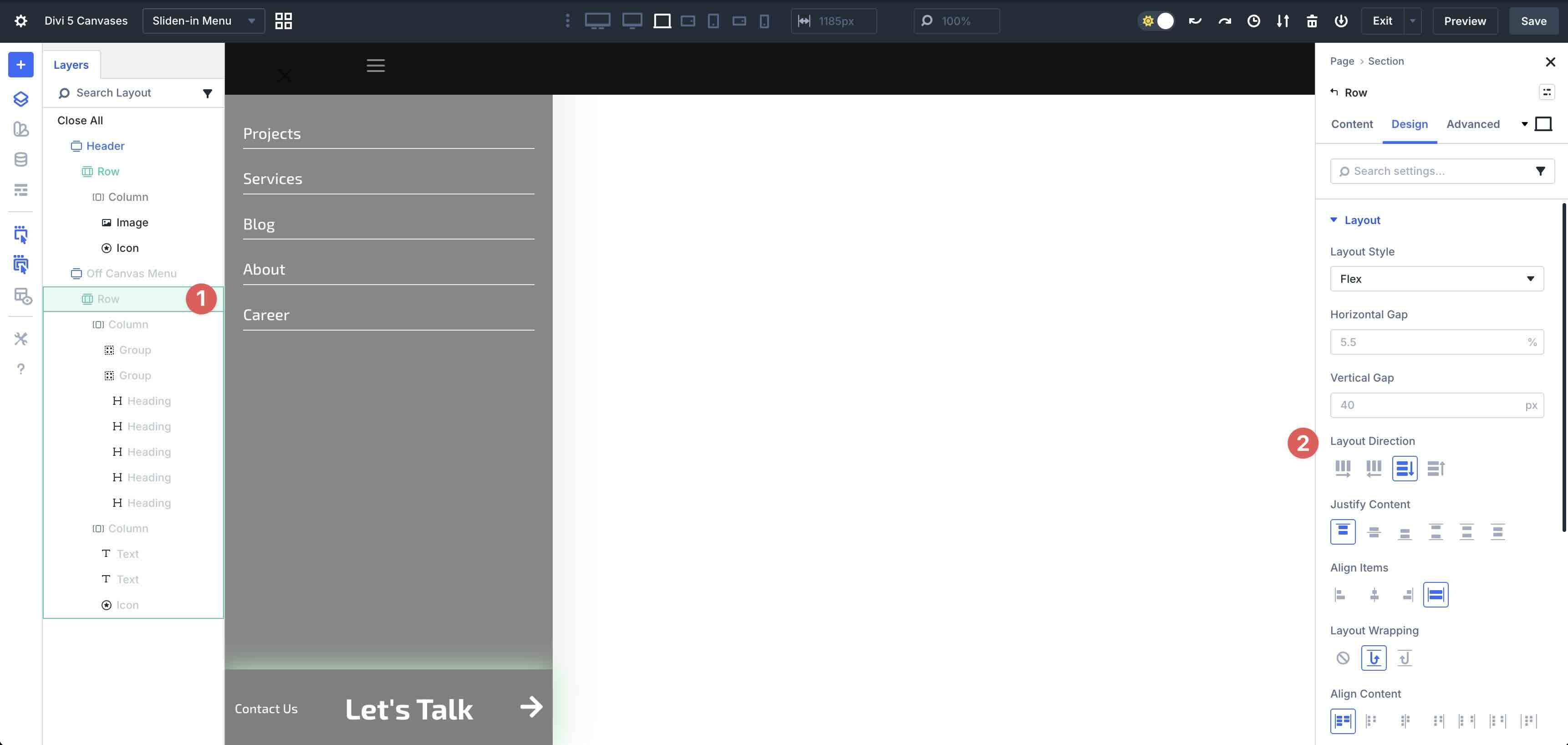vertical columns in Divi 5