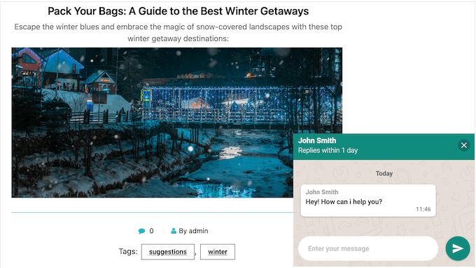An example of a WhatsApp chat widget, created using Buttonizer