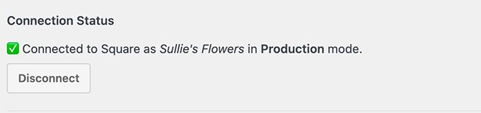 WPForms Square connection status
