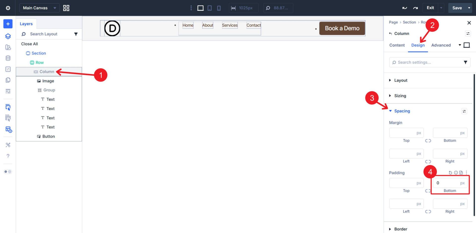 Give Column Bottom Padding of 0px