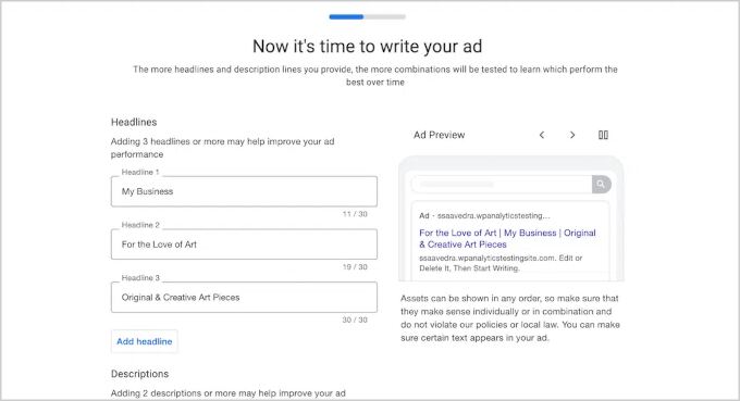 Google Ads wizard in MonsterInsihgts